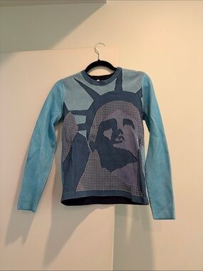 Kenzo Blue Graphic Statue of Liberty Knit Sweater